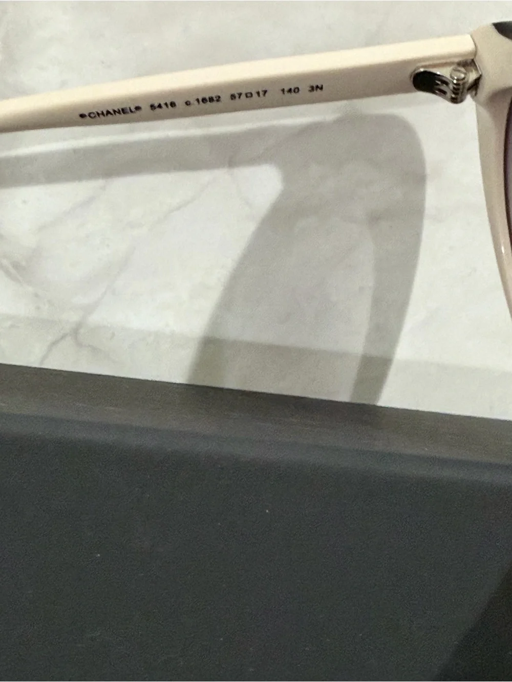 Beige/Pink Tone and Black Cat-Eye Sunglasses with Dark Lenses